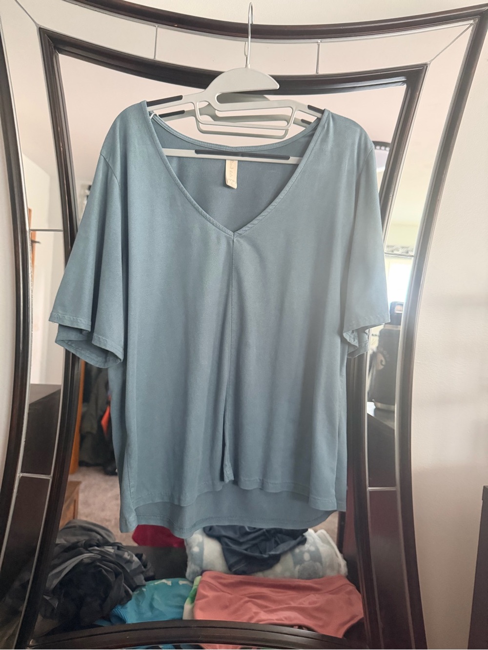 Altar'd State Dusty Blue Textured V Neck Top Women's Size Large